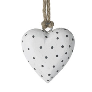 White Wood Dotty Heart