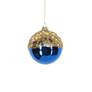 Blue Bauble Gold Glitter Top