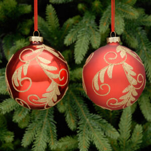 Red Gold Swirl Leaf Bauble