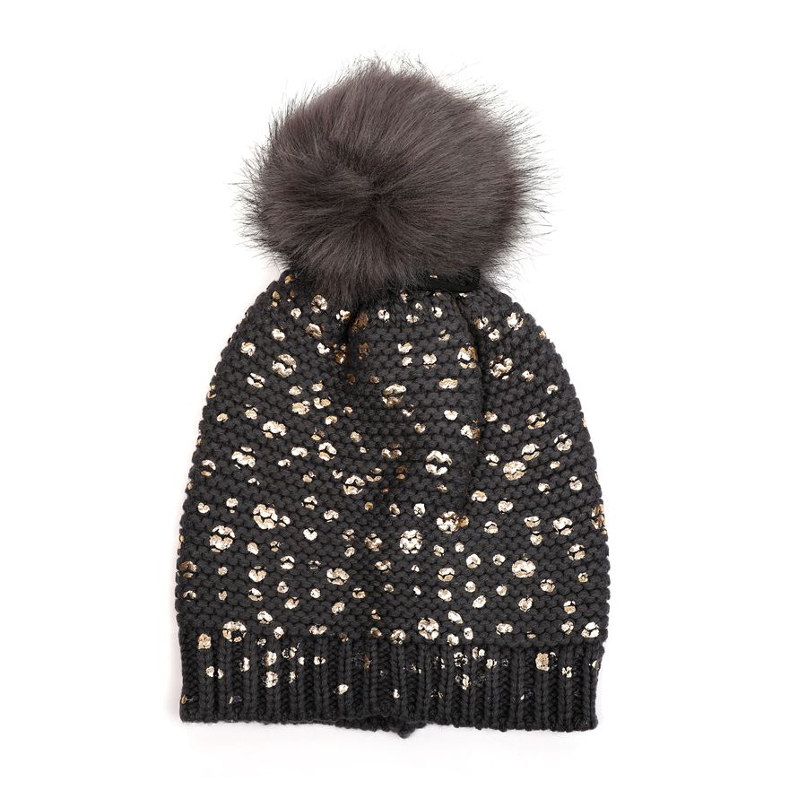 Dotty Metallic Pom Hat Charcoal