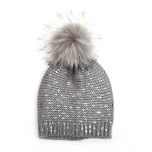 Dotty Metallic Pom Hat Grey
